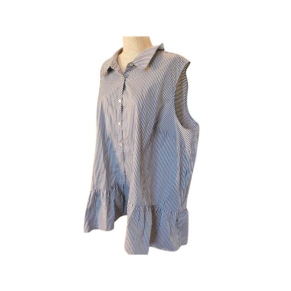 Logo Lori Goldstein Size 3X Plus Size Stripe Sleeveless Button Down Top - Picture 2 of 2